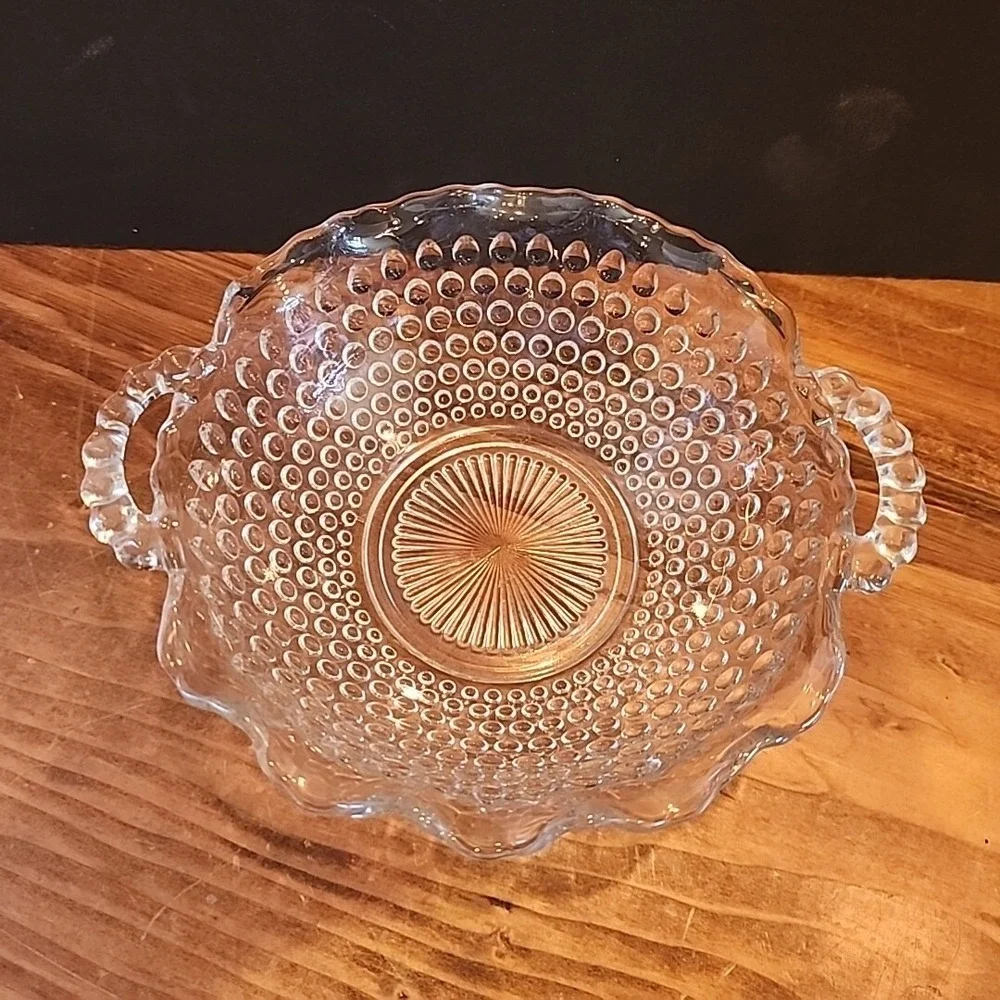 Hobnail Moonstone Vintage Bowls Candy Dish Decorative Bowl Serving Dish w/Handle